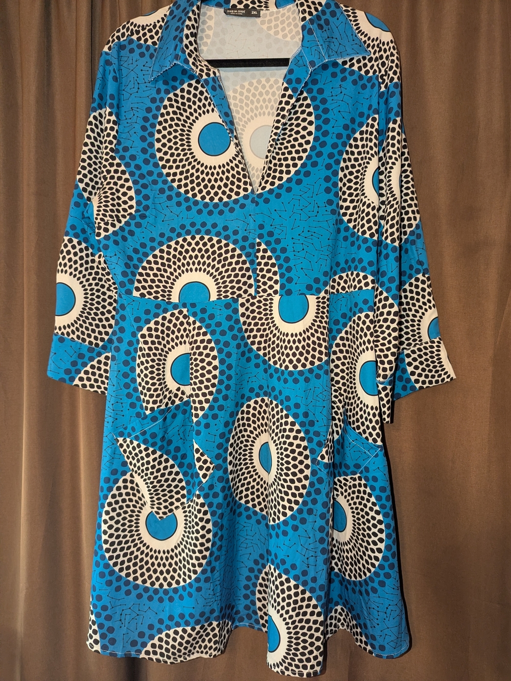 SHEIN Blue and White Geometric Printed Midi Dress